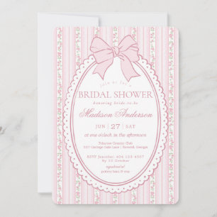 Invitación Ducha de Novia Floral Antiguo Elegante Rosa Pastel