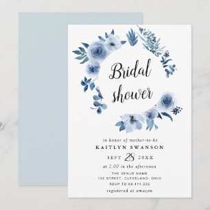 Invitación Ducha de novia floral azul acuático
