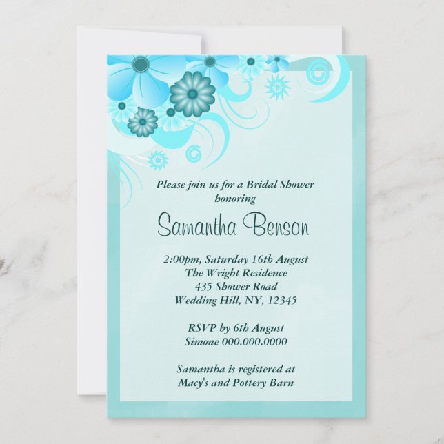 Invitación Ducha de novia floral azul Aqua Blue Hibiscus (Anverso)