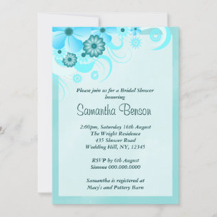 Invitación Ducha de novia floral azul Aqua Blue Hibiscus