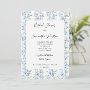 Invitación Ducha de Novia Floral Azul Blanco Bonito