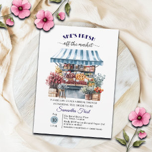 Invitación Ducha de Novia Floral Azul Blanco 'Fuera del Merca