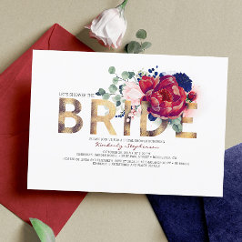 Invitación Ducha de novia floral azul borgoña y roja y marina
