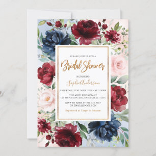 Invitación Ducha de novia floral azul de la Marina de Rubor d