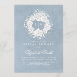 Invitación Ducha de novia floral azul en el aliento del bebé