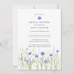 Invitación Ducha de novia floral azul, flores silvestres de v