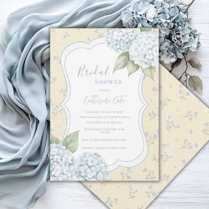 Invitación Ducha de Novia Floral Azul Hortensia Azul Amarillo