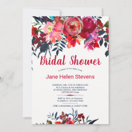 Invitación Ducha de novia floral azul marino rojo bohemia