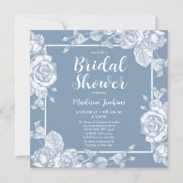 Invitación Ducha de Novia Floral Azul Polvo