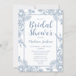 Invitación Ducha de Novia Floral Azul Polvoriento