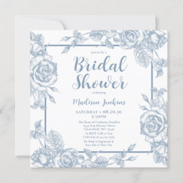 Invitación Ducha de Novia Floral Azul Polvoriento
