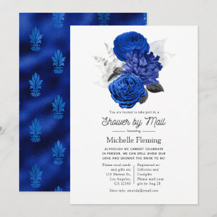 Invitación Ducha de novia floral azul real y plata por correo