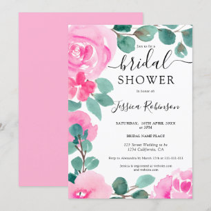 Invitación Ducha de novia floral azul rosa oscuro