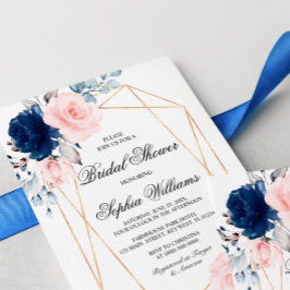 Invitación Ducha de novia floral azul rosa y marina de Rubor