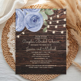 Invitación Ducha de Novia Floral Azul Rústica para Parejas