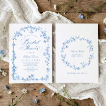 Ducha de Novia Floral Azul Toile Francés Antiguo