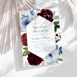 Invitación ducha de novia floral azul turbulenta