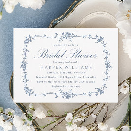 Invitación Ducha de novia floral azul victoriana clásica