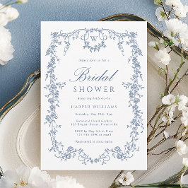 Invitación Ducha de novia floral azul victoriana clásica