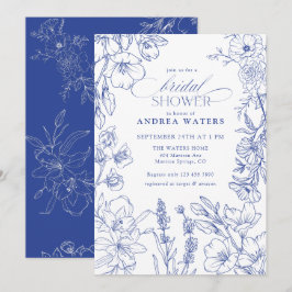 Invitación Ducha de novia floral azul y blanca