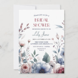 Invitación Ducha de novia floral azul y ventilado de Rubor