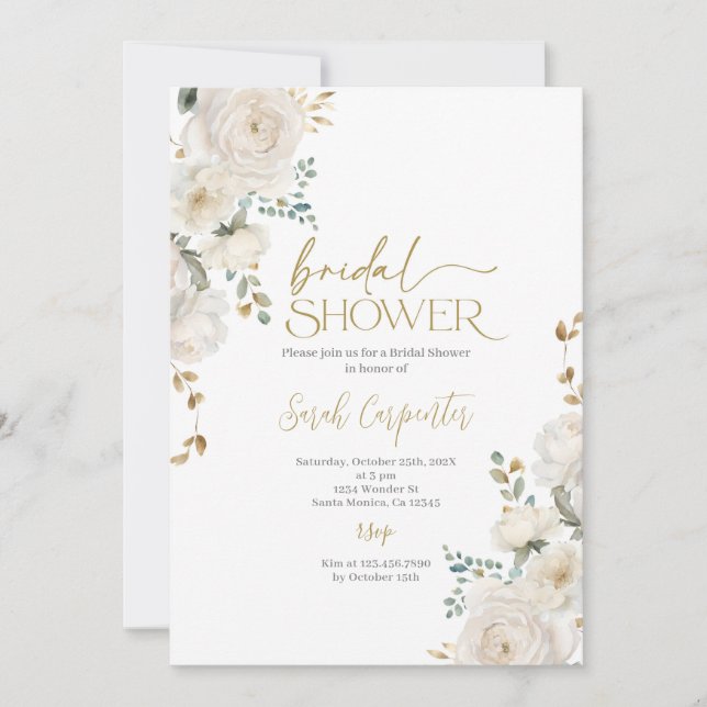 Invitación Ducha de novia floral blanca (Anverso)