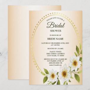 Invitación Ducha de Novia Floral Blanca con Marco Dorado Melo