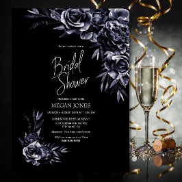 Invitación Ducha de novia floral blanca negra