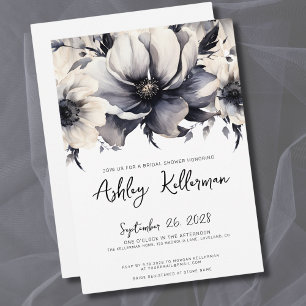 Invitación Ducha de novia floral blanca negra