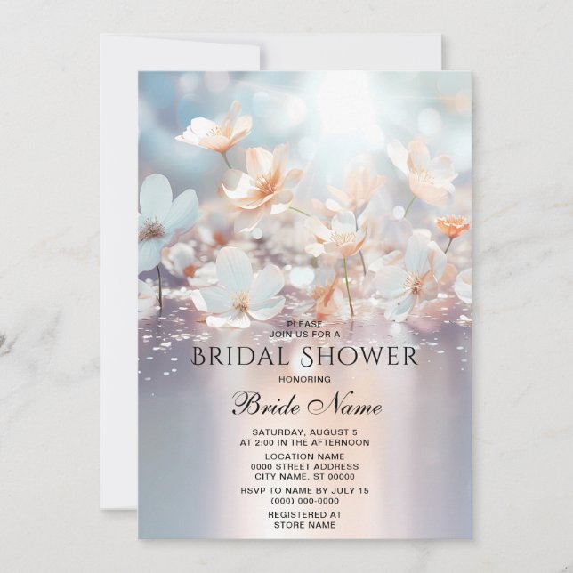 Invitación Ducha de novia floral blanca Peach (Anverso)