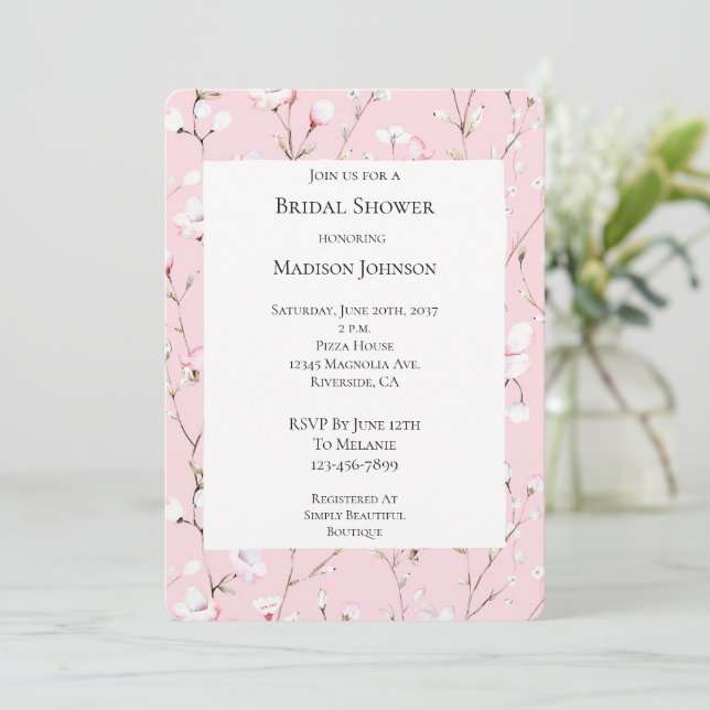 Invitación Ducha de novia floral blanca rosa bonito (Anverso de pie)