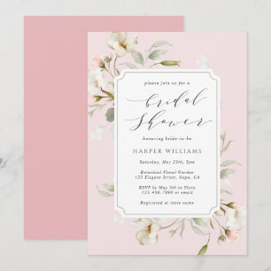 Invitación Ducha de novia floral blanca rosa Rubor