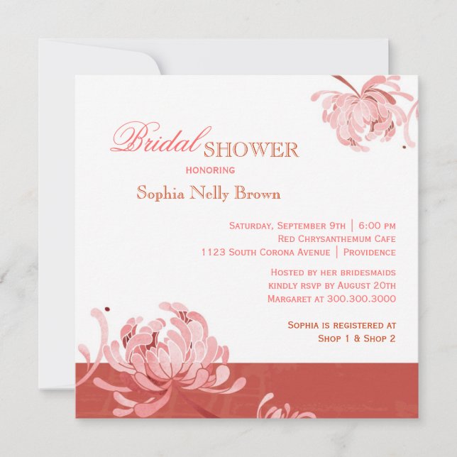 Invitación Ducha de novia floral blanca rosada (Anverso)