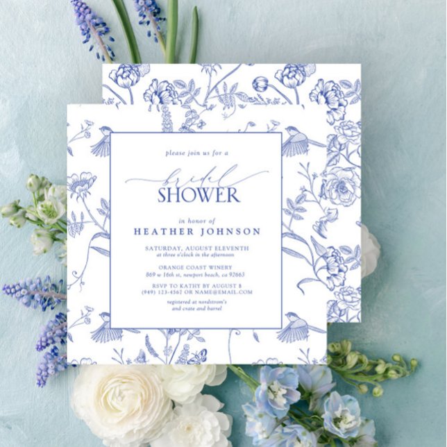 Invitación Ducha de novia floral blanca y azul de China (Bridal Shower Invitation!)