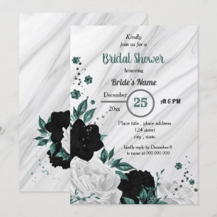 Invitación Ducha de novia floral blanca y azul verde azulada