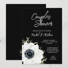 Invitación Ducha de novia floral blanca y negra