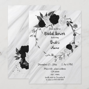 Invitación Ducha de novia floral blanca y negra