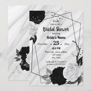 Invitación Ducha de novia floral blanca y negra