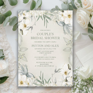 Invitación Ducha de novia floral blanca y verde salvia para p
