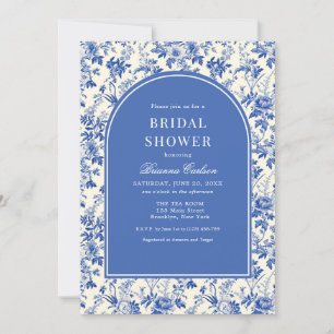 Invitación Ducha de novia floral Blue Ivory Chinoiserie