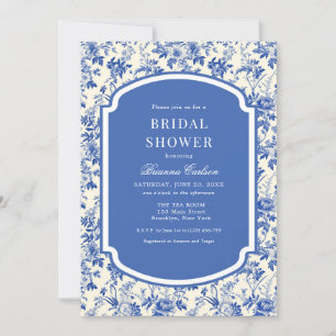 Invitación Ducha de novia floral Blue Ivory Chinoiserie