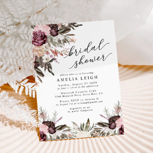 Invitación Ducha de Novia Floral Boho Borgoña