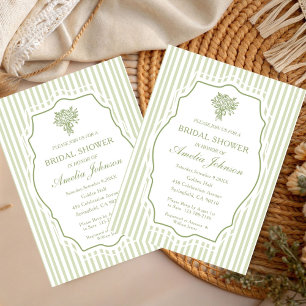 Invitación Ducha de Novia Floral Boho con Raya Verde Salvia
