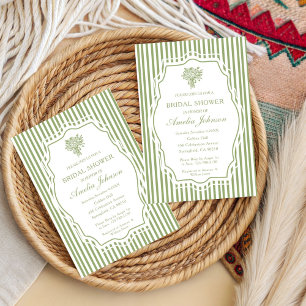 Invitación Ducha de Novia Floral Boho con Raya Verde Salvia