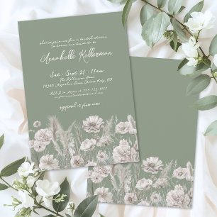 Invitación Ducha de Novia Floral Boho Verde Salvia