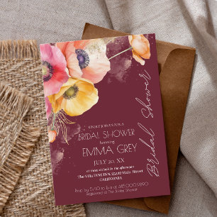 Invitación Ducha de novia floral borgoña y de color rojo