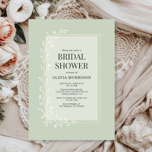 Invitación Ducha de Novia Floral Botánica Verde Salvia