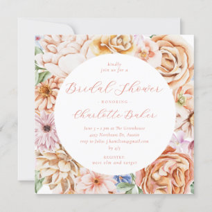 Invitación Ducha de novia floral brillante en Rubor Peach