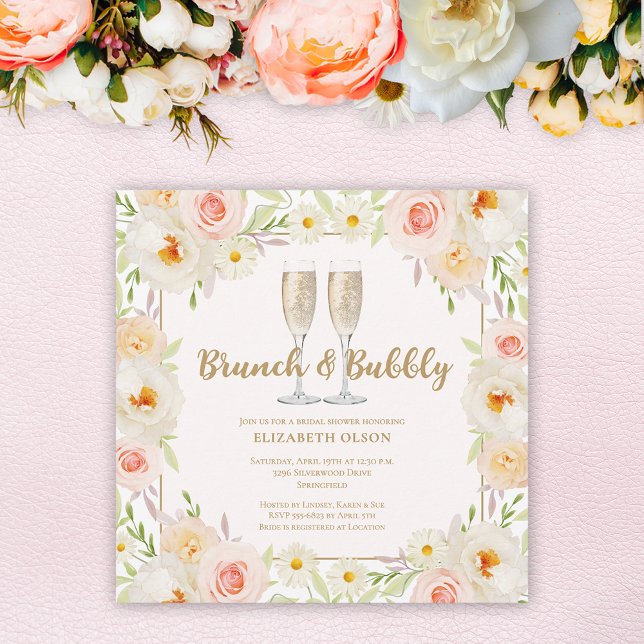 Invitación Ducha de novia floral Brunch & Bubbly Garden (Brunch & Bubbly  garden flowers bridal shower square invitations, INSTANT DOWNLOAD and/or PRINTED)