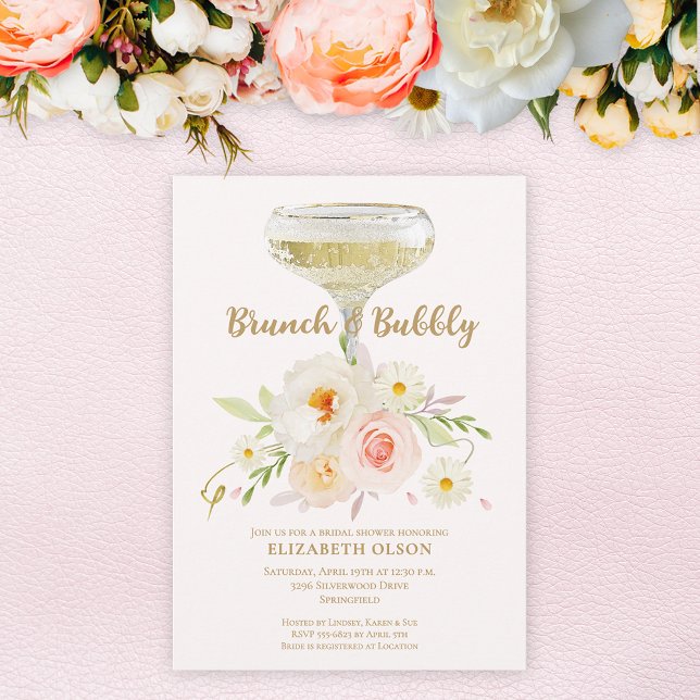 Invitación Ducha de novia floral Brunch & Bubbly Garden (Brunch & Bubbly blush garden flowers bridal shower invitations, INSTANT DOWNLOAD and/or PRINTED)